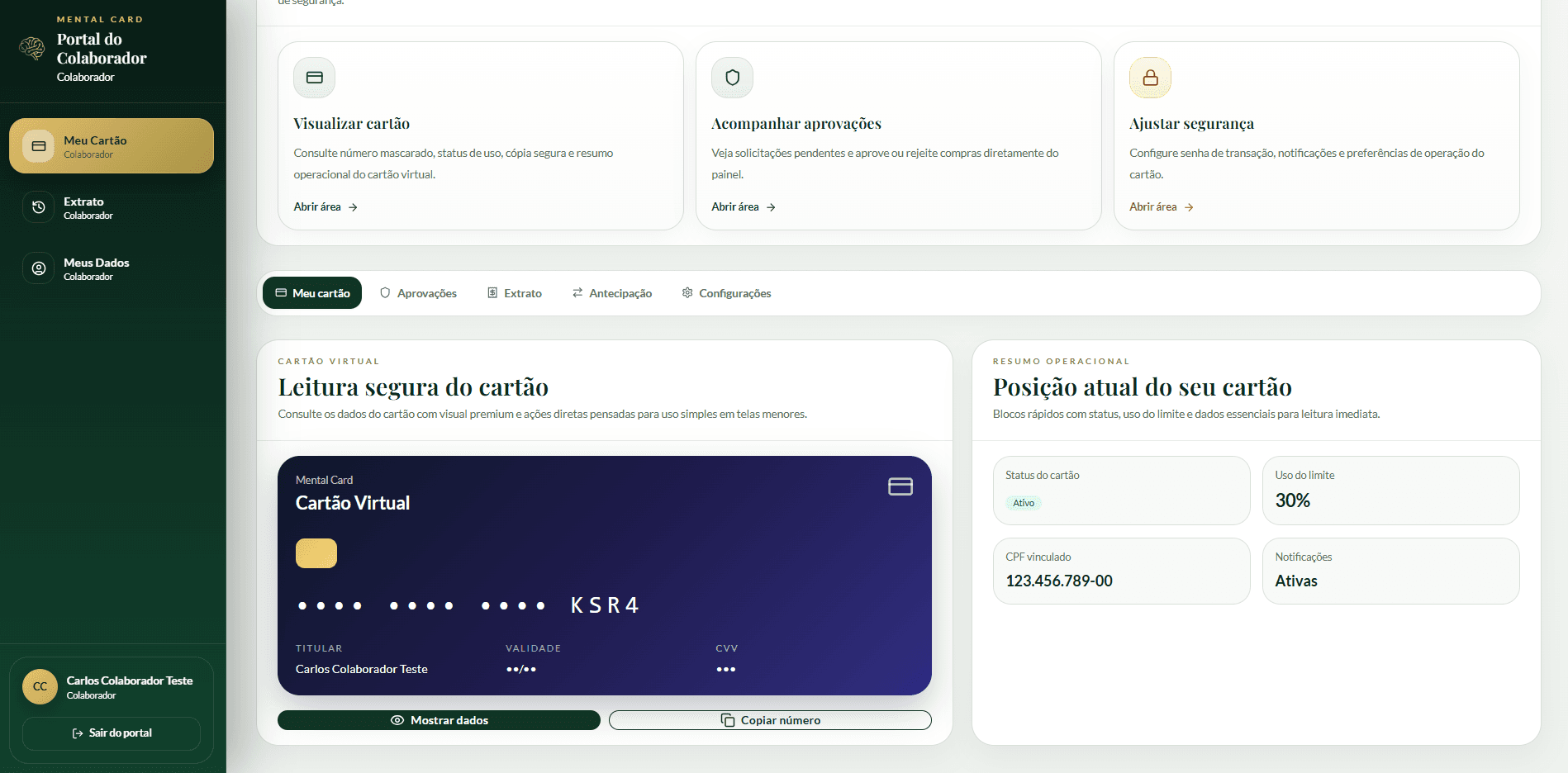 Imagem do painel do Portal do Colaborador